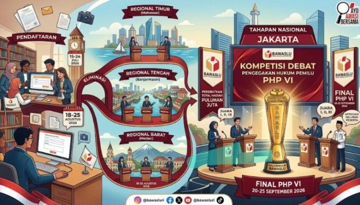 Yuk Daftar! Bawaslu RI Buka Pendaftaran Kompetisi Debat Penegakan Hukum Pemilu VI